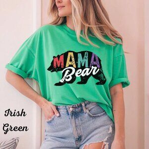 Womans T ShirMama Bear Graphic Irish Green T-Shirt Womens S-XL Casual Tee